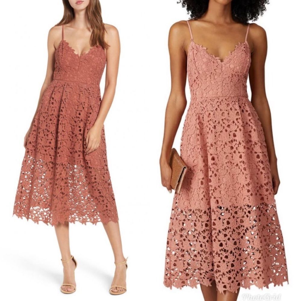 Astr Rose Pink Lace Midi Dress